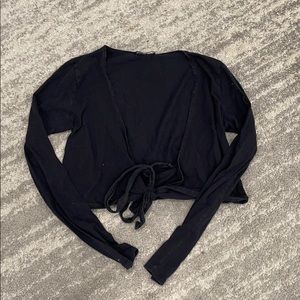 Long sleeve front tie black shirt